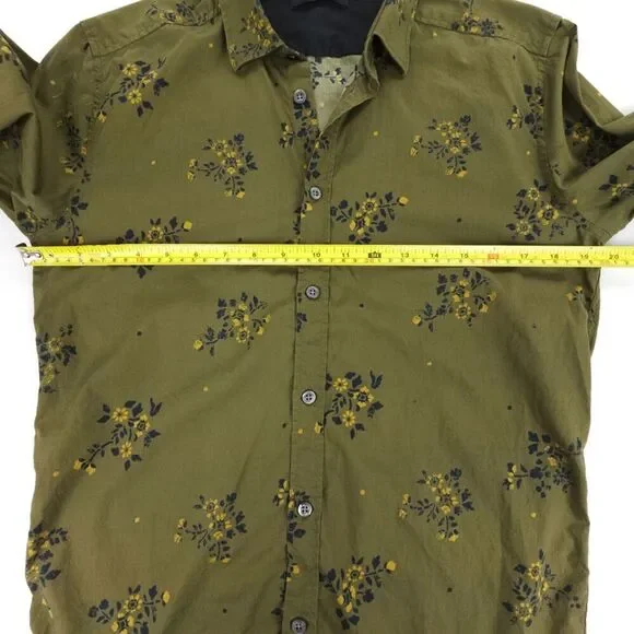 DIESEL Long Sleeve Button Down Shirt Olive Floral 90s Biker Grunge Old Money - Picture 3 of 10